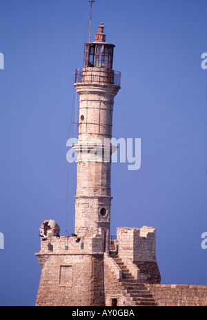Kreta, Hafenstadt Chania, venezianischer Hafen und Leuchtturm, Stock Photo