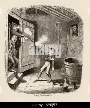 The Burglary.  From the book The Adventures of Oliver Twist by Charles Dickens. Stock Photo