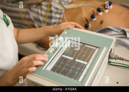 Mature man with electrode pads Stock Photo