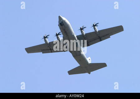 Hercules C130J in the air banking and turning Stock Photo