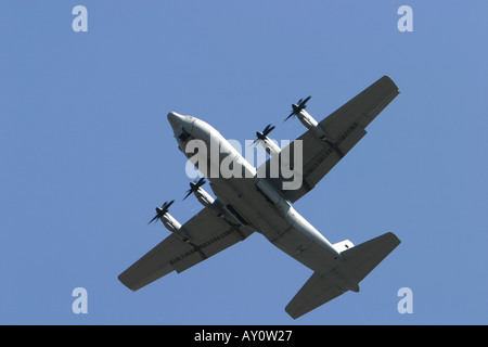 Hercules C130J in the air banking and turning Stock Photo