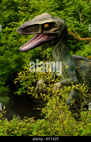 Worlds biggest dinosaur park at Dan yr Ogof Showcaves in Brecon Beacons National Park, Wales UK featuring 135 lifesize dinosaurs Stock Photo