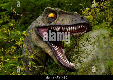 Worlds biggest dinosaur park at Dan yr Ogof Showcaves in Brecon Beacons National Park, Wales UK featuring 135 lifesize dinosaurs Stock Photo