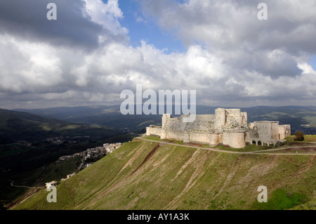 The 'Krak des Chevaliers', a medieval castle used by the Crusaders, is a major historical and tourist landmark in Syria. Stock Photo