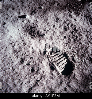 NASA Apollo 11 astronaut Neil Armstrong foot print on moon Stock Photo