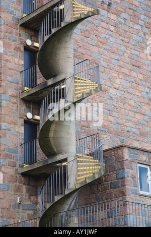 External Spiral Escape Stairs - Aberdeen old City, Scotland uk Stock Photo