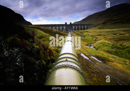 Hydro electric pipeline leading to Lawers Dam in the Glens of the Scottish Highlands UK Stock Photo