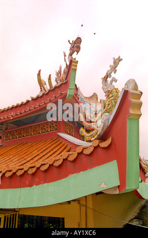 Roof of a Chinese temple in Ampang, Malaysia shot during the Nine Emperor Gods festival Stock Photo