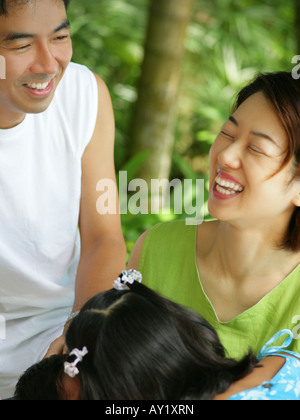 High angle view of a mid adult couple with their daughters Stock Photo