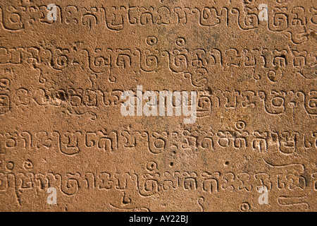 Cambodian Script On A Temple Wall In Angkor Wat, Cambodia Stock Photo 