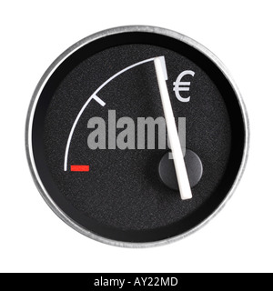 Fuel gauge marked with Euro sign, showing full Stock Photo