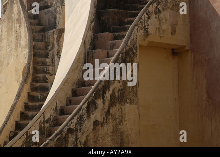Steep stairs or steps on a large instrument called Yantra in Jantar Mantar Observatory in Jaipur Rajasthan India. Stock Photo