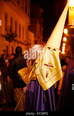 One of the brotherhoods taking a break during the traditional Easter Christian processions in Valencia, Spain Stock Photo