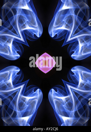 smoke trails red blue black pink outgunned outnumbered kaleidoscope kaleidoscopic future futuristic sci-fi science fiction alien Stock Photo
