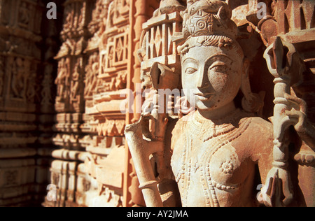 Stone carved figure on Jain temple on Taranga hill, Gujarat, India. Built in 1200 AD. Stock Photo