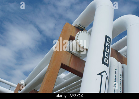 An system of ducts carries refined hydrocarbons to tankers and also receives incoming crude oil at Pemex Pajaritos complex Stock Photo