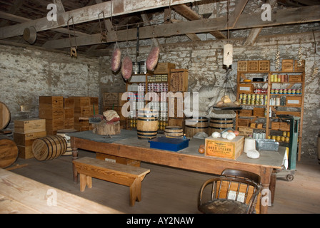 Reconstructed interior of commissary at Fort Larned National Historic Site, Kansas, USA Stock Photo