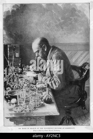 Robert Koch (1843- 1910) in his laboratory. German physician and ...