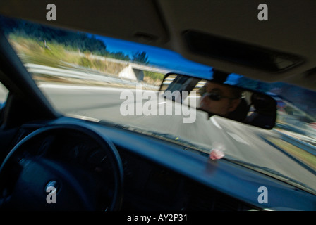 France provence inside a speeding car on a8 highway Stock Photo