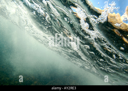 Sea, bubbles under the sea near the surface Stock Photo