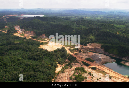 Aerial view of part of surface gold mine concession, showing ...