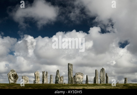 Callanish standing stones on the Isle of Lewis dating from between 2900 to 2600 BC. Made from Lewisian Gneiss, one of the oldest rocks of Britain. Stock Photo