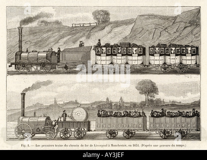 Trains on the Liverpool and Manchester Railway, 1832-1833. Artist: SG ...