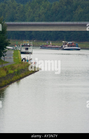 pier on the Elbe lateral Canal near Uelzen with boat Stock Photo