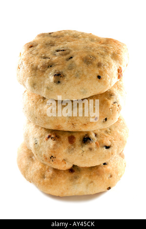 Four stacked "Eccles cakes" Stock Photo