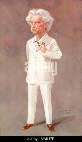 Mark Twain in white suit with cigar. Mark Twain (pen name for Samuel ...