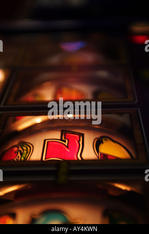 Number 7 (seven) on slot machine (fruit machine) in amusement arcade Stock Photo