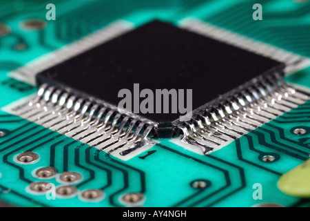 processor situated on green background Stock Photo