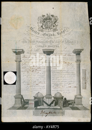 Membership certificate of the UNITED GRAND LODGE of England Date: 1862 ...