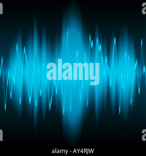 blue sound waves oscillating on black background Stock Photo