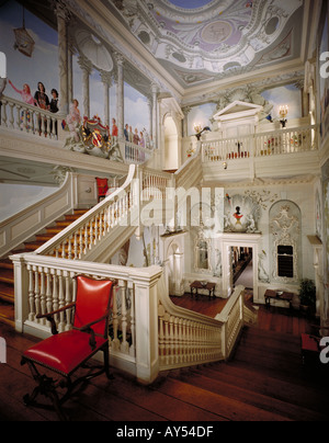 South staircase hall showing the modern family trompe l'oeil mural Ragley Hall Alcester Warwickshire Stock Photo