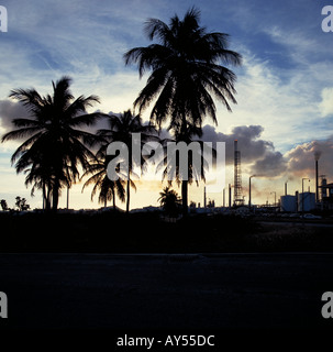 Oil refinery at dusk in the Caribbean Stock Photo