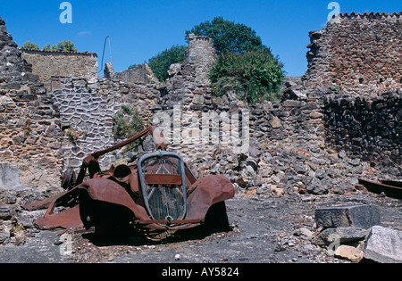 The preserved ruins of Oradour sur Glane where on 10 June 1944 soldiers of the SS Das Reich Division massacred 642 people Stock Photo