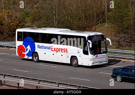 National Express coach on M40 motorway, Warwickshire, UK Stock Photo