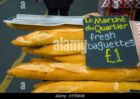 Fresh baguettes at Borough Organic market in London UK Stock Photo