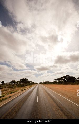 Longest straight stretch of road in Australia National Highway 1 between Belladonia and Caiguna Western Australia WA Stock Photo