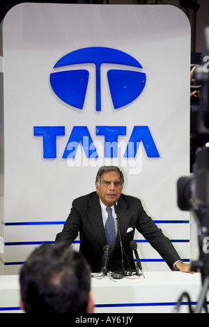 Ratan Tata Press launch. European launch at a Motor Show 2008 Stock Photo