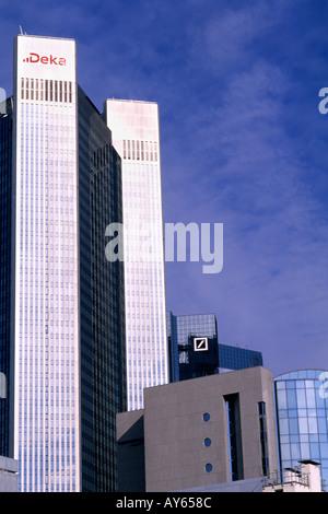 Sky Scapers in Business Center in Modern Frankfurt Germany Stock Photo