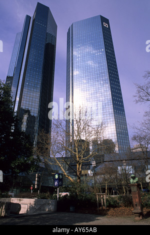 Sky Scapers in Business Center in Modern Frankfurt Germany Stock Photo