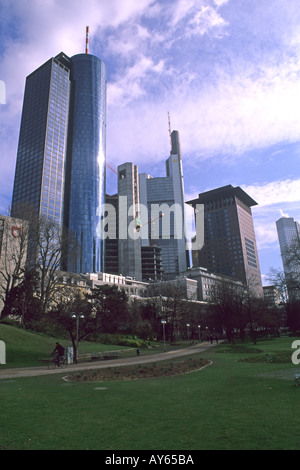 Sky Scapers in Business Center in Modern Frankfurt Germany Stock Photo