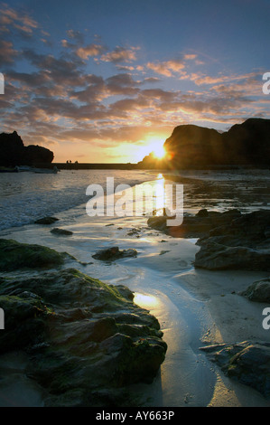 Sunset Over Sands, Hope Cove Stock Photo