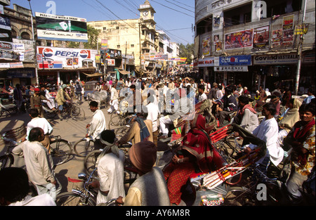 India Uttar Pradesh Varanasi traffic congestion in chowk area Stock Photo