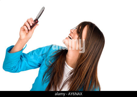 Close-up of woman holding cell phone Stock Photo