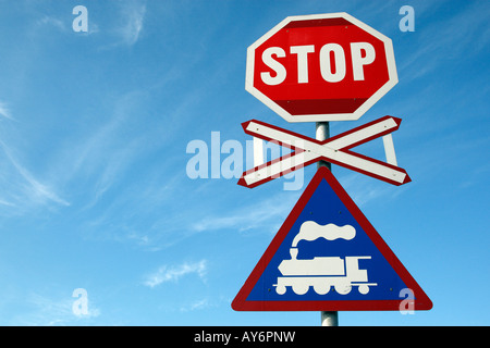 railway crossing stop sign at knysna train station knysna garden route western cape province south africa Stock Photo