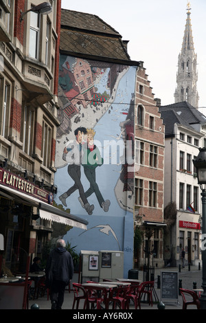 Comic strip mural on Brussels building Stock Photo