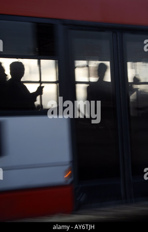 passengers on fast moving bus Stock Photo